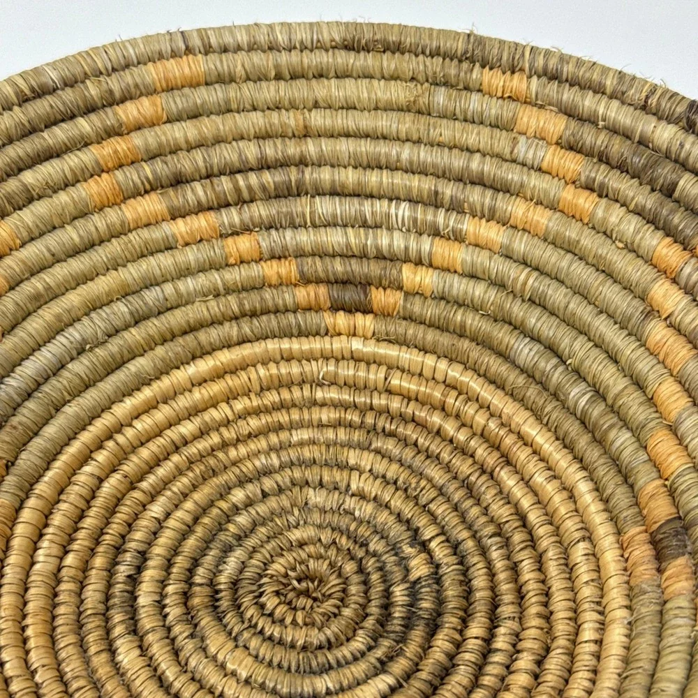 Vintage Handwoven Coiled Grass Basket Bowl Tribal Geometric Boho Decor 9